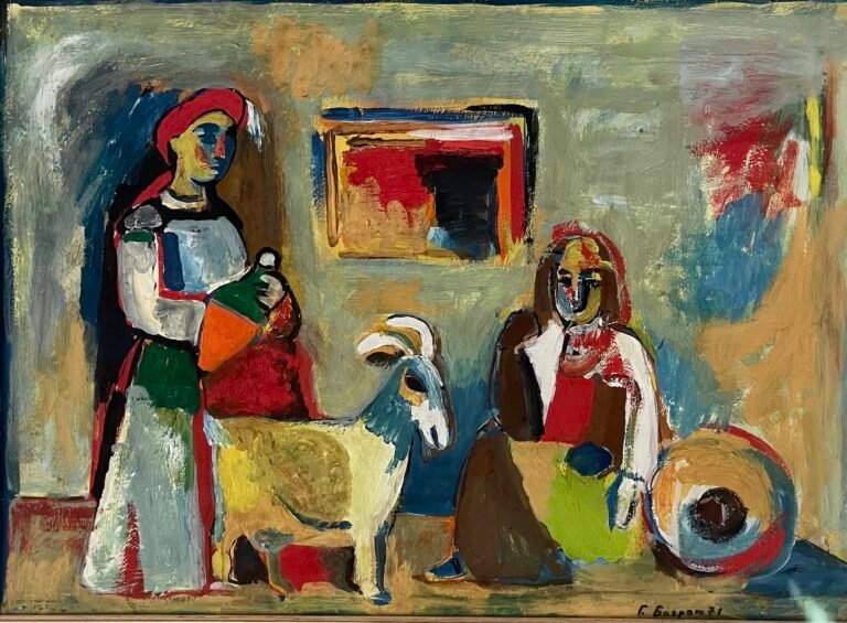 Bagrat-Grigoryan-Women-with-goat-tempera-on-cardboard-19.5x-27.5